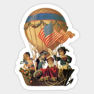 Vintage Hot Air Balloon with Children, Safe Journey Sticker